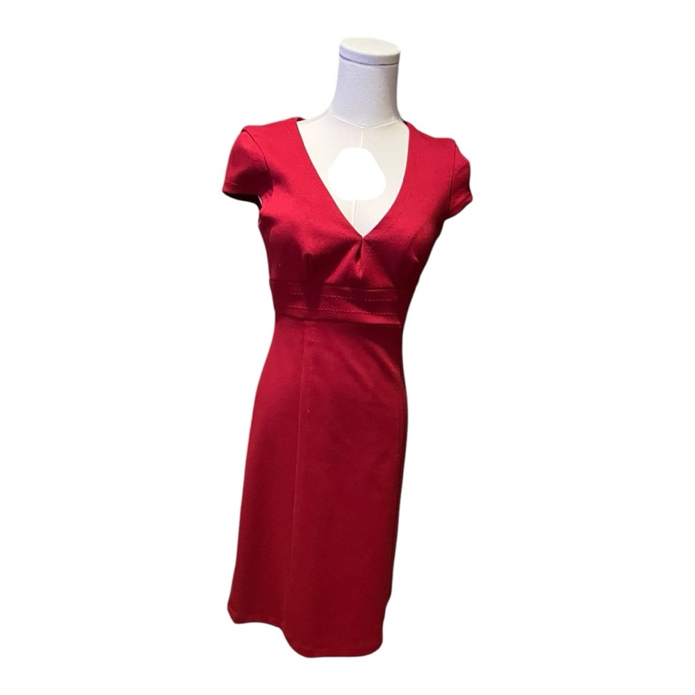BCBGMaxAzria Dark Red‎ Empire Waist Ponte Knit Sheath Dress Size 2